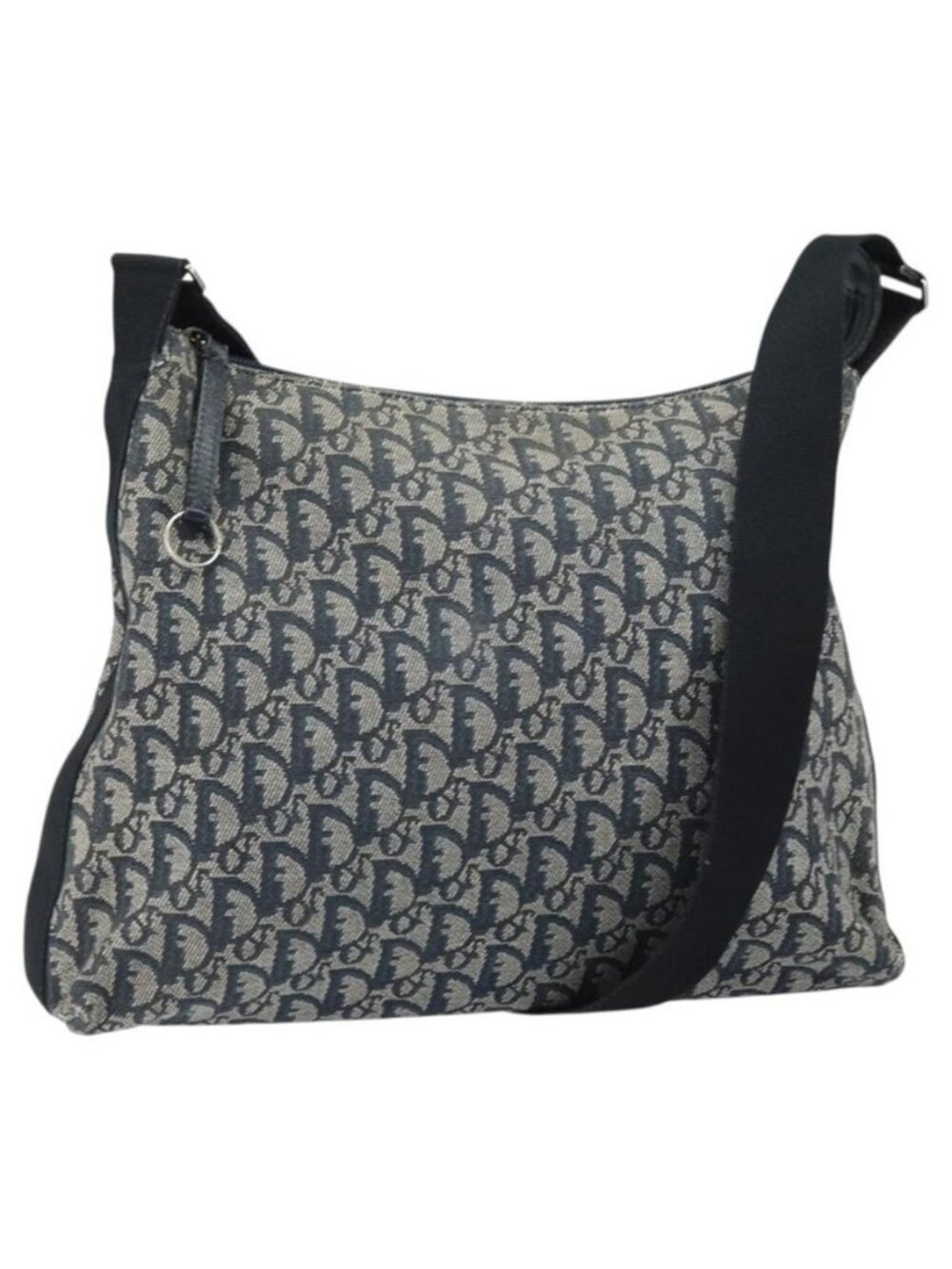 Authentic Christian Dior Trotter Canvas Shoulder Bag Navy Silver